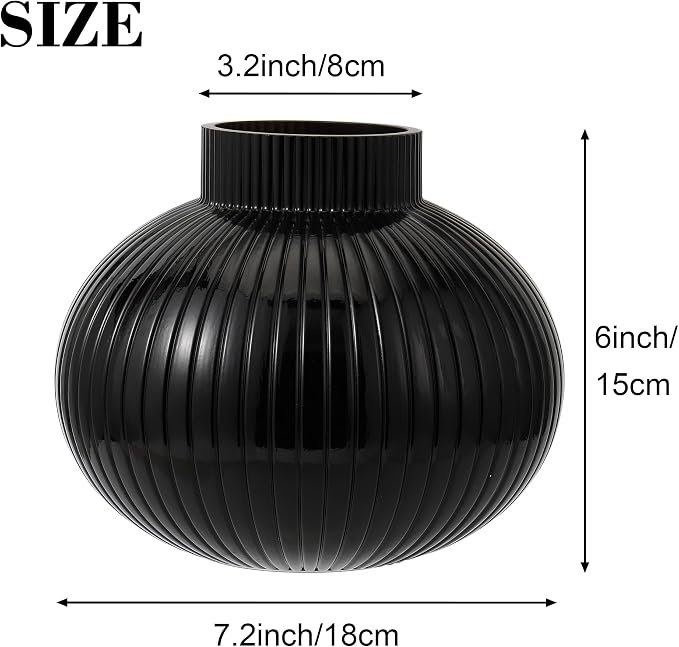 Black Glass Vase, Flower Vases for Bouquet, Ribbed Glass Vases for Flowers - Image 7