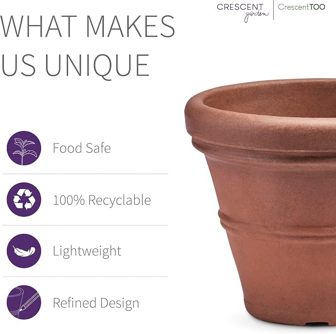 Crescent Garden Brunello Small Classic Rolled Rim Planter Pot, Indoor/Outdoor - Image 4