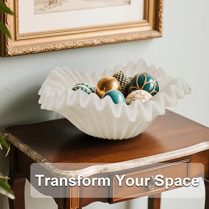 Braxio White Decorative Bowl – Resin Ruffle Bowl - Image 7