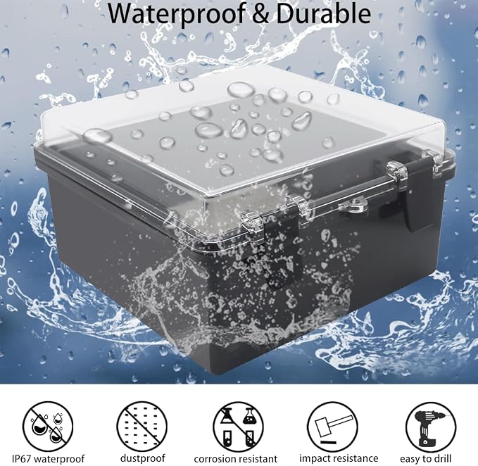Junction Box, Hinged Black Clear Cover IP67 Waterproof ABS Project Box - Image 2