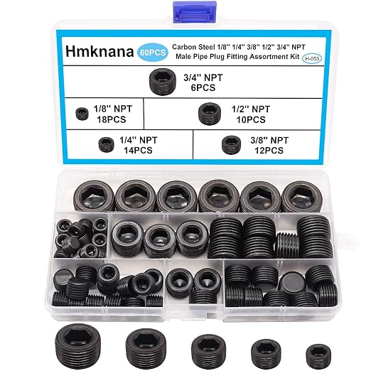 60PCS Black Carbon Steel Pipe Plug Fitting Assortment Kit by Hmknana