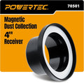 POWERTEC 4” Steel Ring Port Receiver, Magnetic Dust Collection Fitting by POWERTEC