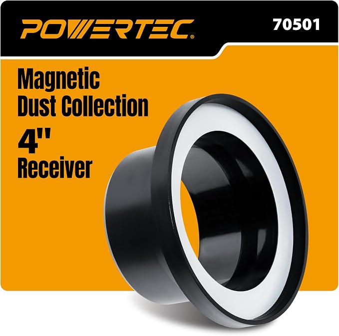 POWERTEC 4” Steel Ring Port Receiver, Magnetic Dust Collection Fitting by POWERTEC