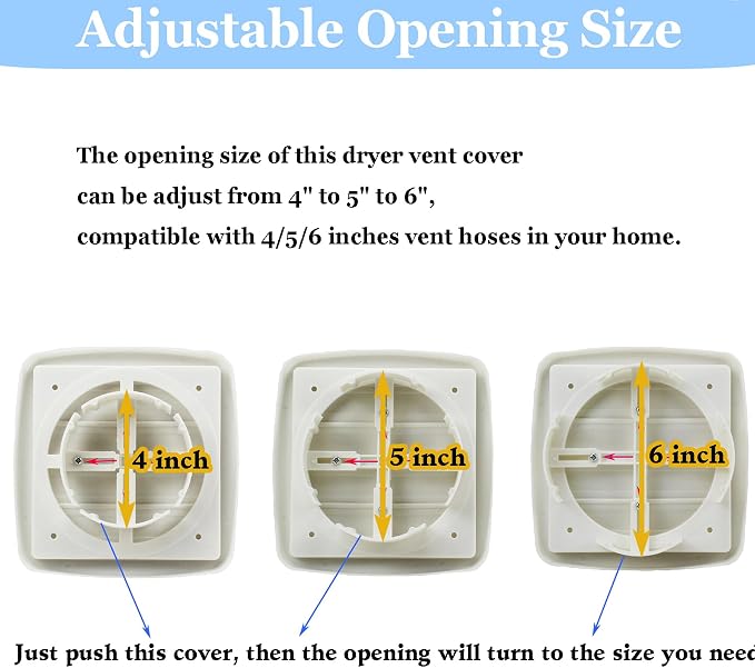 Amonk Adjustable Dryer Vent Cover Outside 4'' to 5'' to 6'' Plastic Louvered - Image 2