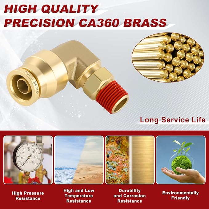 90° Swivel Male Elbow, 3/8" Tube x 1/8" NPT, DOT Approved 5PCS | - Image 2