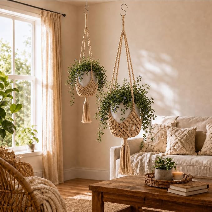 Shappy 2 Pack Boho Macrame Plant Hanger - Image 5