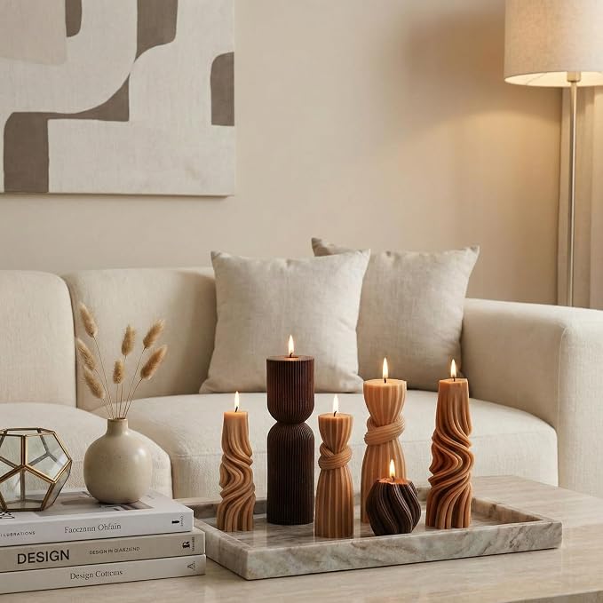 Threlaco 6 Pcs Pillar Candles Decorative Modern Aesthetic Ribbed Candle Set - Image 5
