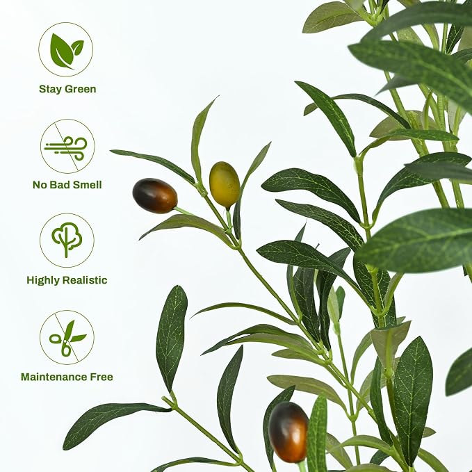 5FT Artificial Olive Tree with Basket, Realistic Wood Trunk | Indoor Faux Olive - Image 4
