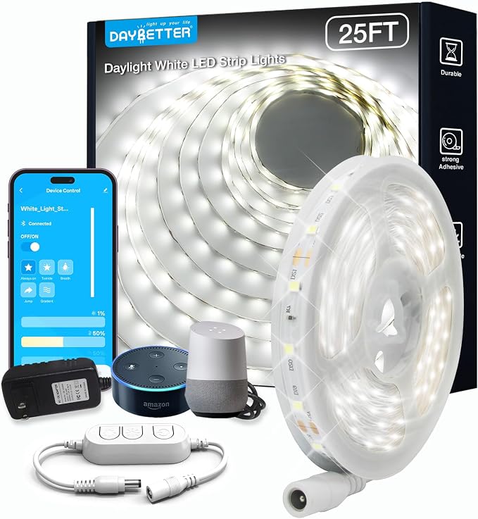 DAYBETTER 25 ft Smart WiFi White LED Lights, Dimmable White LED Strip Light by DAYBETTER