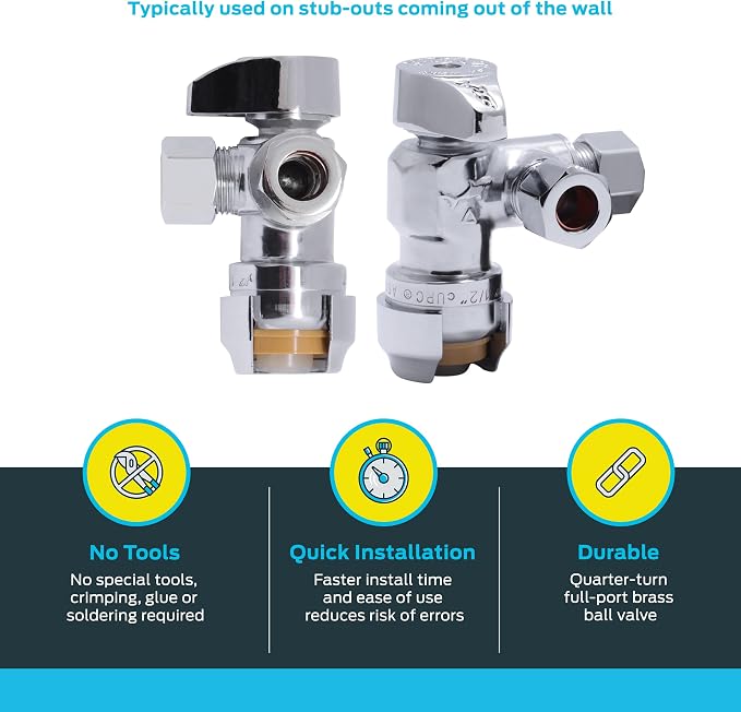 SharkBite 1/2 x 3/8 Inch Compression Dual Outlet Angle Stop Valve, Quarter Turn - Image 3