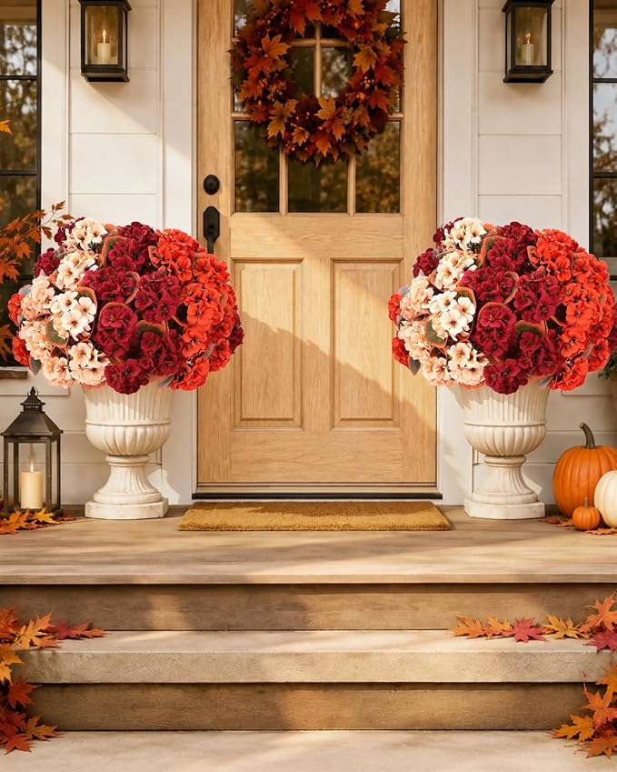 Artificial Fall Flowers for Outdoors, 6 Bundles Faux Geraniums | UV-Resistant - Image 2