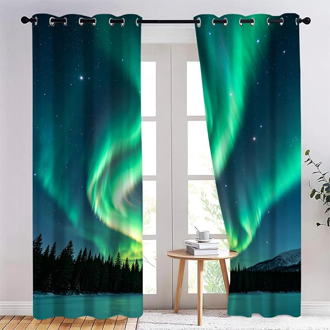Aurora Starry Sky Curtains, Forest Night Sky Blackout Curtains 96 Inch Long by Unknown