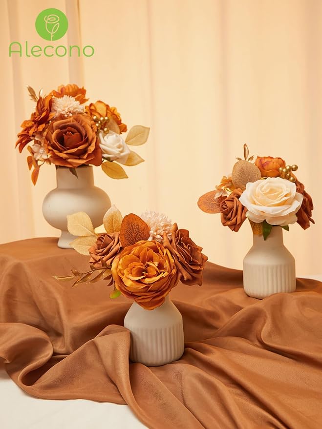 Alecono Orange Artificial Flowers, Silk Fake Fall Floral Set | - Image 9