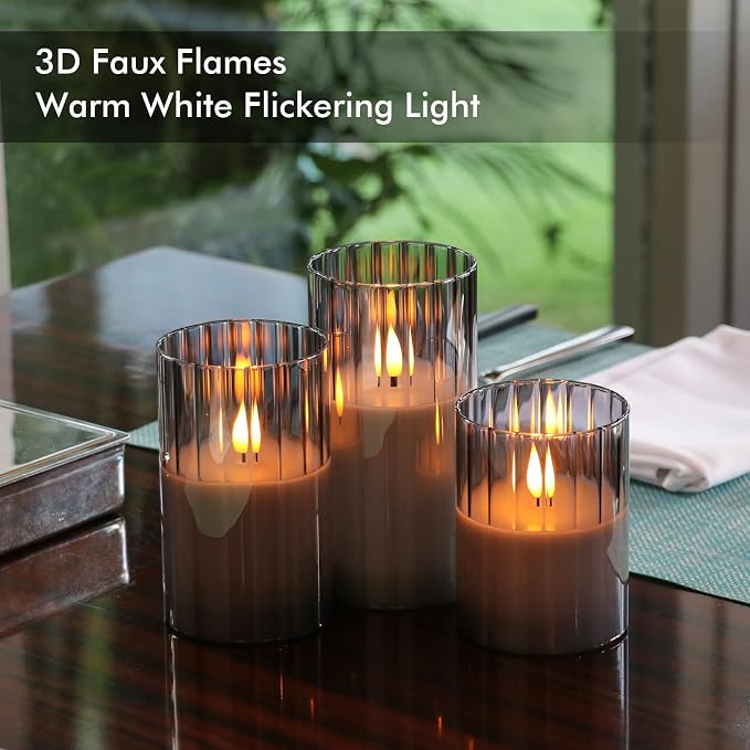 Rhytsing Smoked Ribbed Glass Battery Operated LED Candles - Image 2