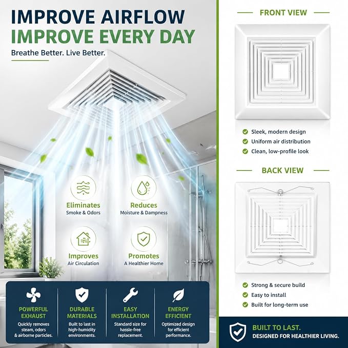 White Square Bathroom Exhaust Fan Cover - Image 3