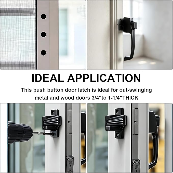 2 Sets Black Zinc Alloy Storm Door Push Button Latch Kit | 2-pack heavy-duty - Image 5