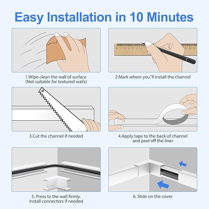 Yecaye 250in Cord Hider, Small Wall Cord Covers, W0.59in H0.4in, Cable Raceway - Image 7