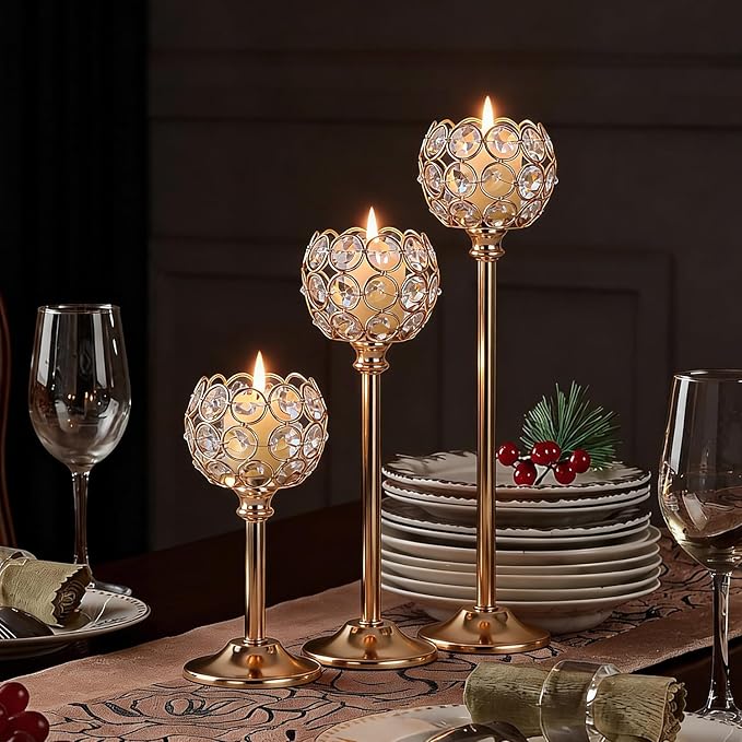 Gold Crystal Candle Holders Candlestick Holders - Image 4