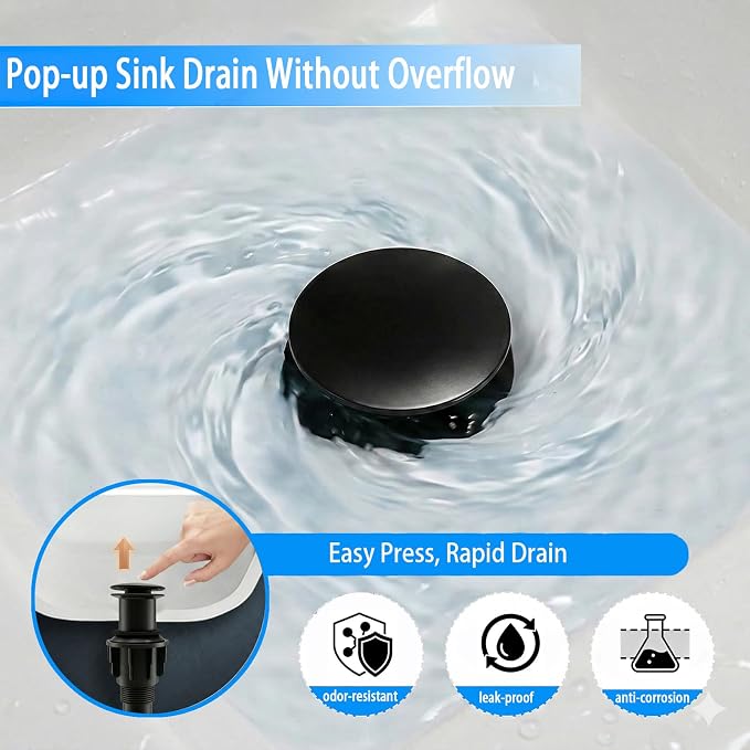 Bathroom Sink Drain Without Overflow- Matte Black Pop up Drain - Image 4
