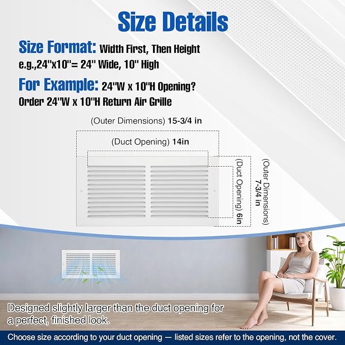 Fancat 14x6 Duct Opening | Steel Return Air Grille | Vent Cover Grill - Image 4