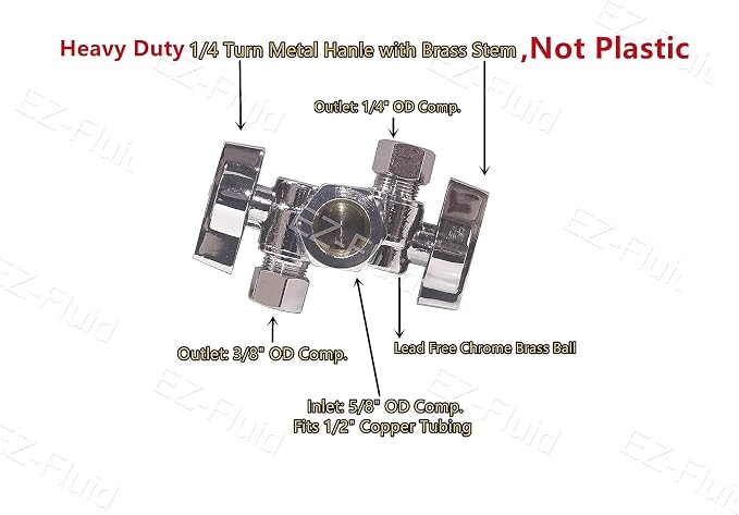EZ-Fluid 5/8" Comp O.D X 1/4" Comp X 3/8" Comp 1/4 Turn Double Metal Two - Image 2