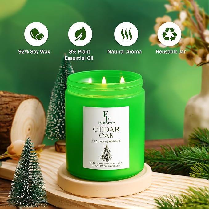 Cedar Oak Large Candle, 3-Wick 22oz Long Lasting Scented Candle | Natural Soy - Image 2