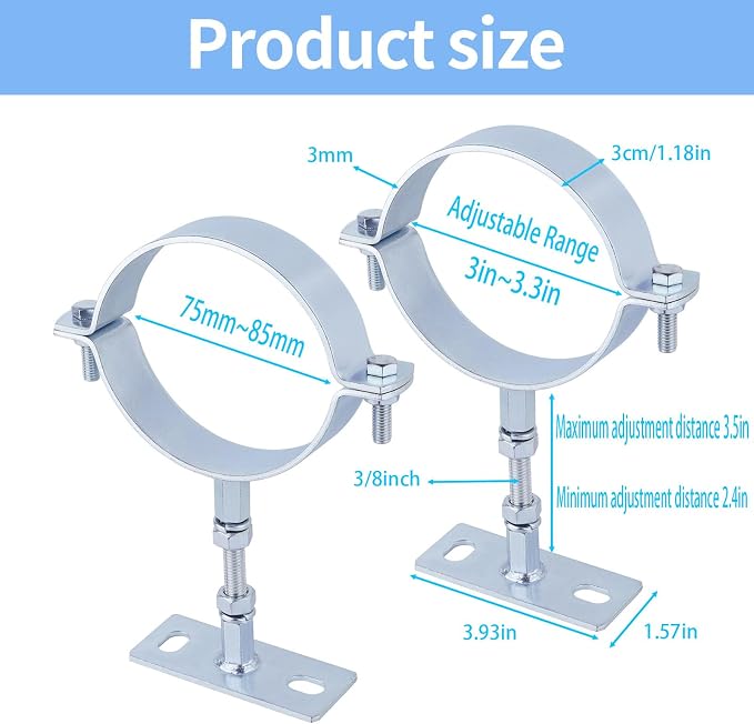 2 Pcs 3 Inch Adjustable Pipe Bracket, Heavy Duty Galvanized Steel Split Ring - Image 2