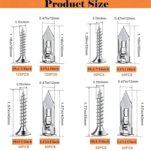 410PCS Self Drilling Drywall Anchors - Image 2