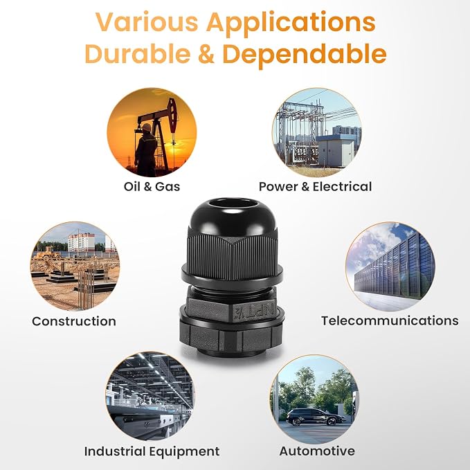 QILIPSU 12pcs 1/2" NPT Cable Gland Waterproof IP68 Nylon Cable Pass Through - Image 7
