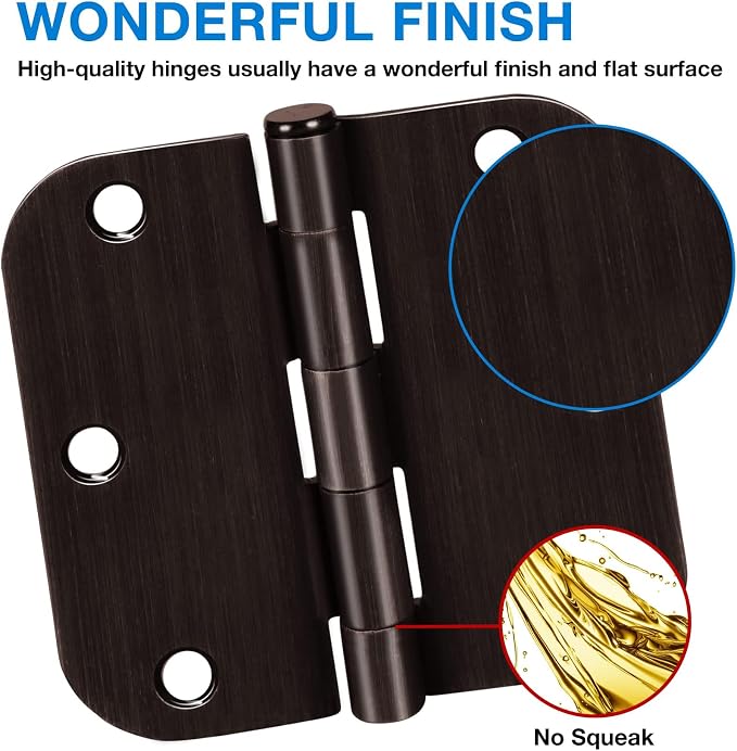TDCHINGES Rounded Door Hinges 3.5" x 3 1/2" Oil Rubbed Bronze 5/8" 12 Pack | - Image 2