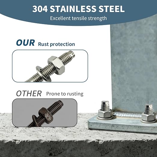 1/2"x5"304 Stainless Steel Wedge Concrete Anchors, Heavy Duty Expansion Bolts - Image 3
