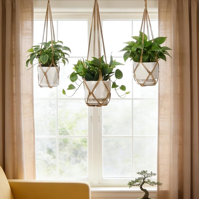 YIBOT 3 Pack Macrame Plant Hanger Outdoor Hanging Planter - Image 6