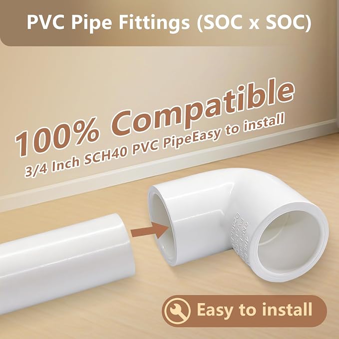 LESSO 10 Pack 3/4" 90 Degree PVC Elbow Fittings, 2-Way Angle Connectors | PVC - Image 4