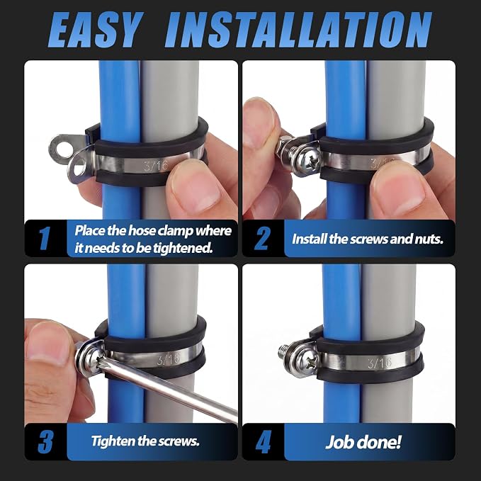 50 Pcs 3/16 Inch Cable Clamps Stainless Steel Pipe Clamps Holder Rubber Coated - Image 5