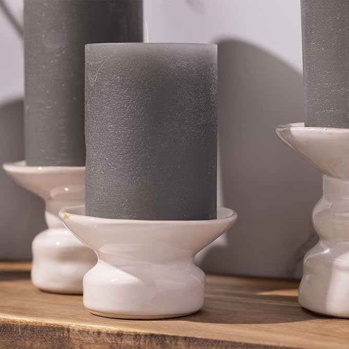 BASK Mottled Unscented Cool Grey Pillar Candles Set of 3 - Image 5