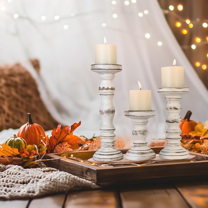 Candle Holder for Pillar Candle Set of 3, Farmhouse Wood Candle Holder - Image 5