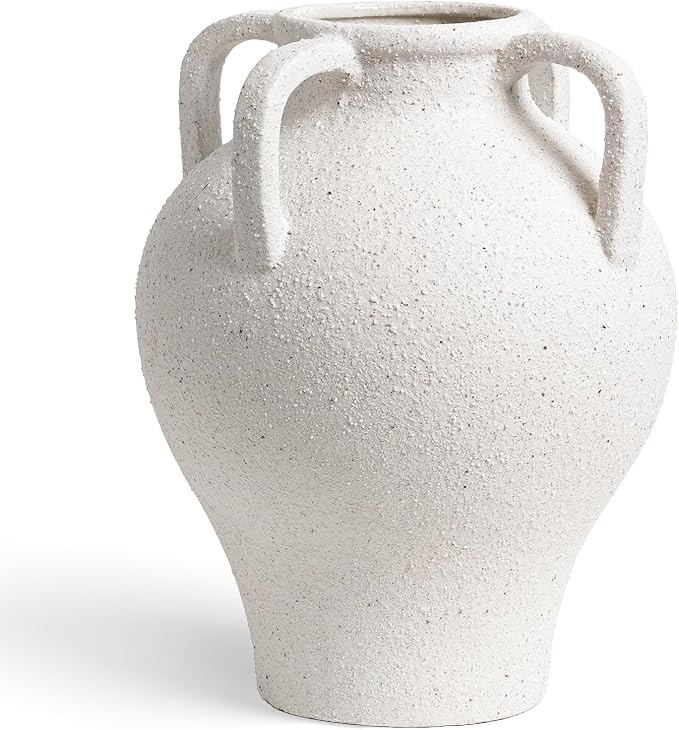 Large White Ceramic Vase with 4 Handles, 10.8 Inch, Rustic Farmhouse | - Image 6