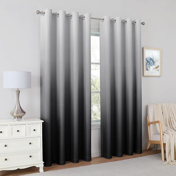 HOMEIDEAS Black Ombre 100% Blackout 52W x 84L 2 Panels | Gradient, Room - Image 7