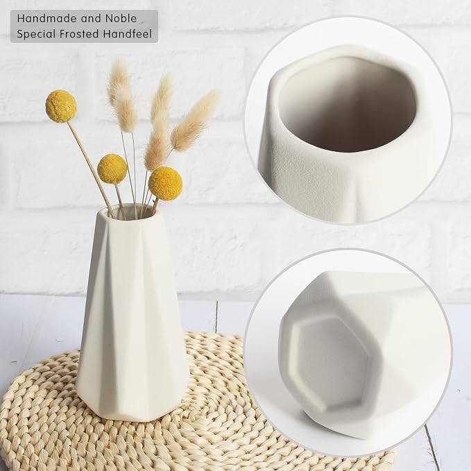 YANLING Modern White Vase for Flowers 6 Pack, Ceramic Vases for Pampas | Grass - Image 3