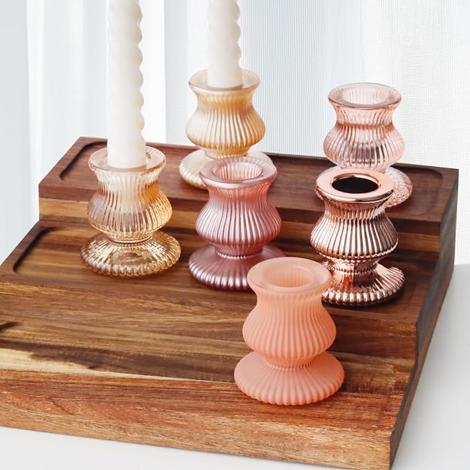 WDHODEC Pink Gold Candlestick Holders 12PCS Glass Taper Candle Holders - Image 2