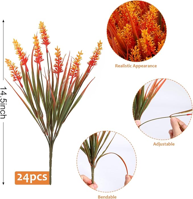 Geegoods 48 Bundles Artificial Fall Lavender Flowers Outdoor, Autumn-Orange | - Image 3