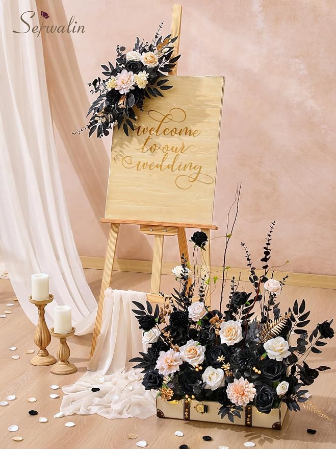 Serwalin Artificial Flowers Black Gold Champagne Silk Flowers - Image 3