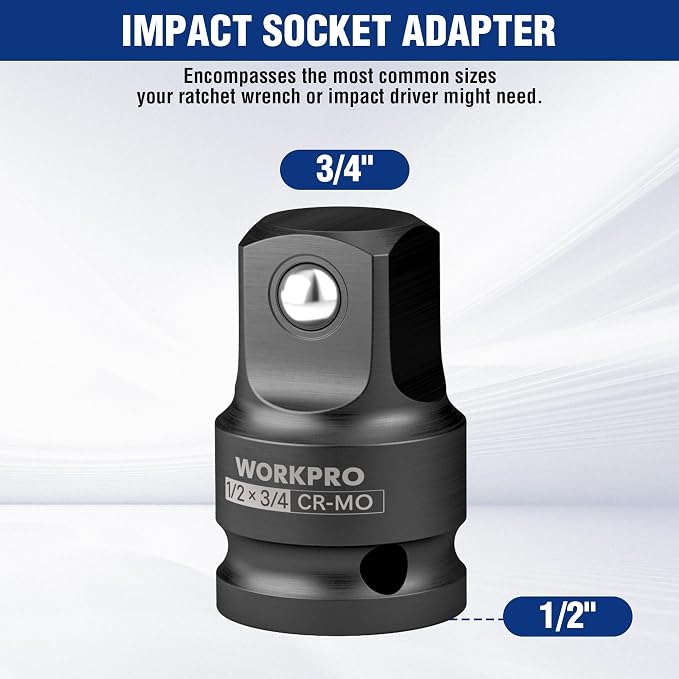 WORKPRO CR-MO 1/2F to 3/4M Impact Socket Adapter, Square Drive Reducer | CR-MO - Image 2