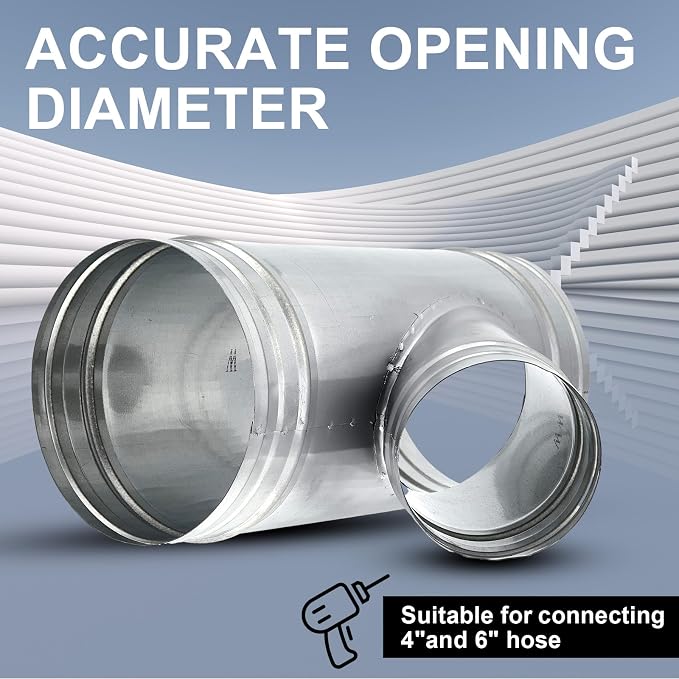 Yaocom 6 x 6 x 4 Inch 45 Degree Galvanized Duct Wye Connector, 3 Way Round - Image 4