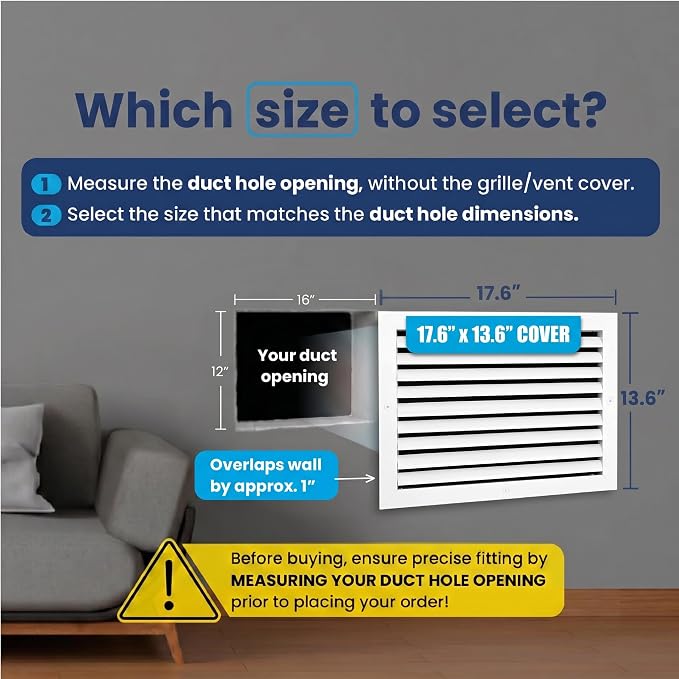 16x12 Aluminum Wall Ceiling Air Return Vent Cover HVAC Rustproof Grille - Image 2