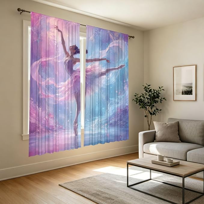 Dreamy Ballerina Fantasy Window Curtains 2 Panels Set, 52 X 84 Inch Polyester - Image 7