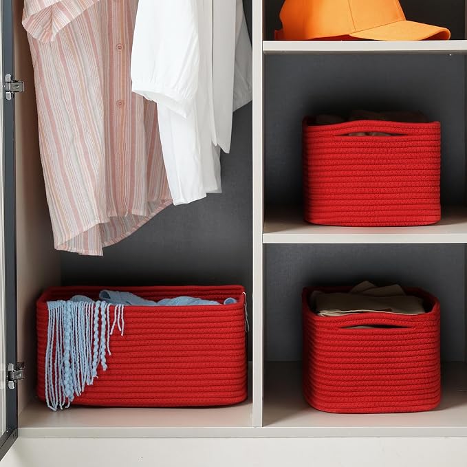 3 Pack Storage Baskets for Organizing, 13.7×9.5×6.3", Cotton Rope Basket for - Image 8