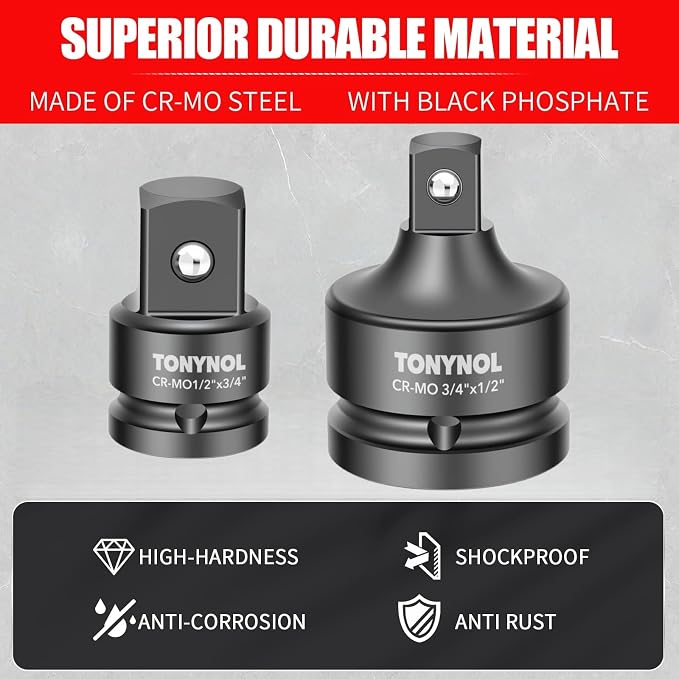 TONYNOL 2PC Impact Socket Adapter & Reducer, 1/2"F-3/4"M, 3/4"F-1/2"M Drive | - Image 4