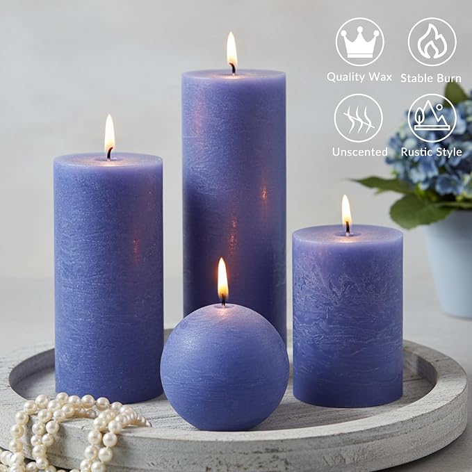 Dark Blue Rustic Textured Pillar Candles Set - Image 6