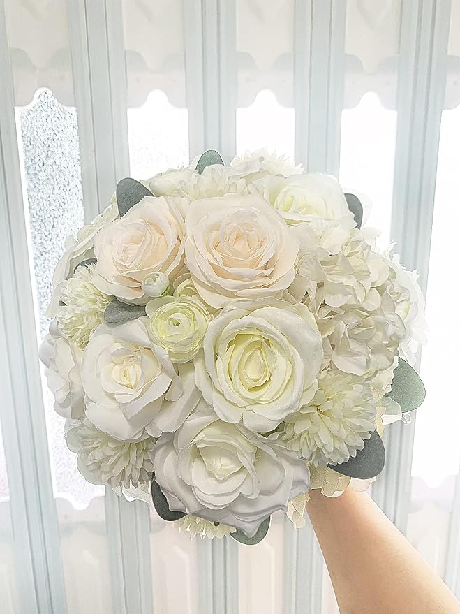 FACINOC Roses Artificial Flowers White Bouquet Fake Flower - Image 6